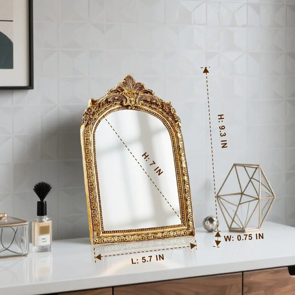Vintage Makeup Desk Mirror 7 Inch Gold Antique Mirror Frame Decorative Wall Art